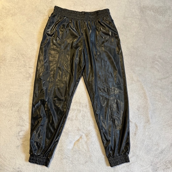 Victoria's Secret Victoria Sport Shiny Joggers Medium Black Hip Hop Pants 90s - Picture 1 of 8